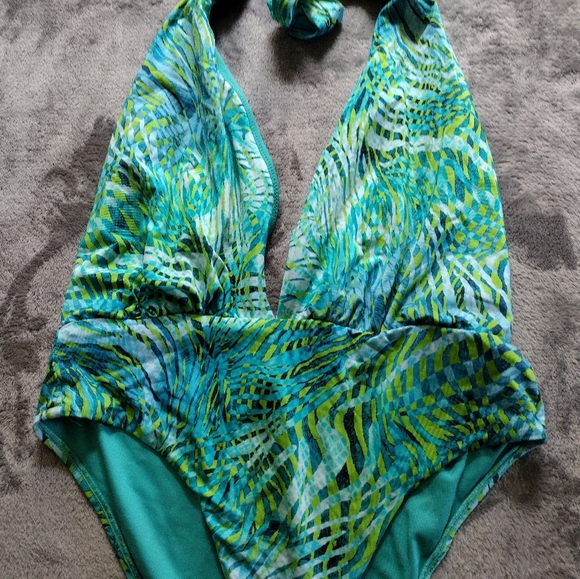 Victoria’s Secret Halter One Piece Tropical Multicolor Swim Bathing Suit Large - Picture 2 of 7